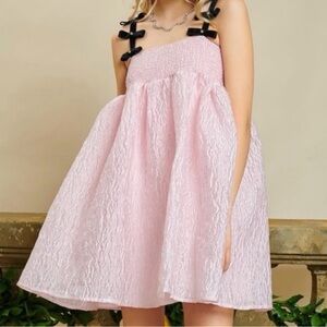 Sister Jane Pink dress with Black Bow Straps